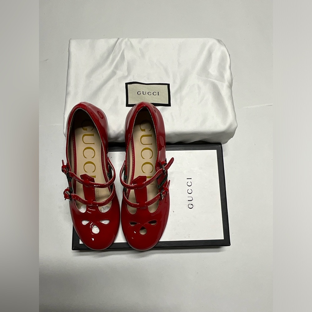 Authentic Gucci Toddler Girls Red Web Stripe Ballet Flats